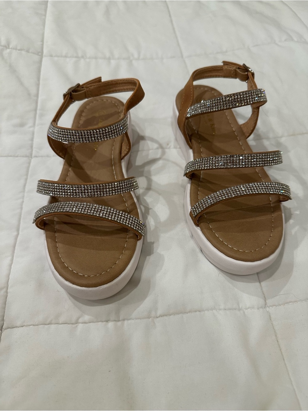 Olivia & Kate Women’s Tan Rhinestone Strap Platform Sandals